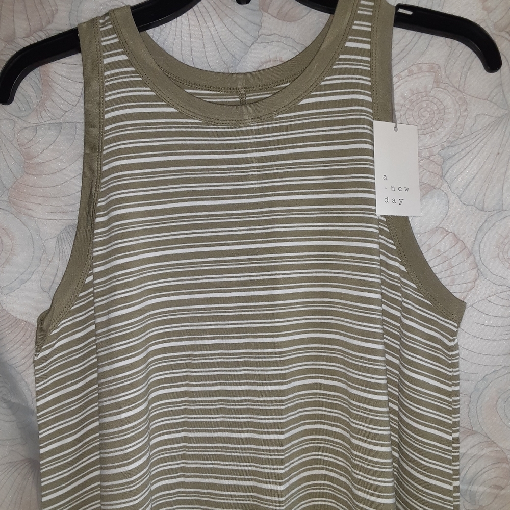 A New Day Green/White Stripe Tank Dress - Picture 2 of 8